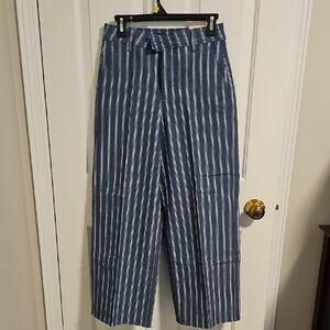 NYDJ Blue and White Striped Wide-Leg Chinos